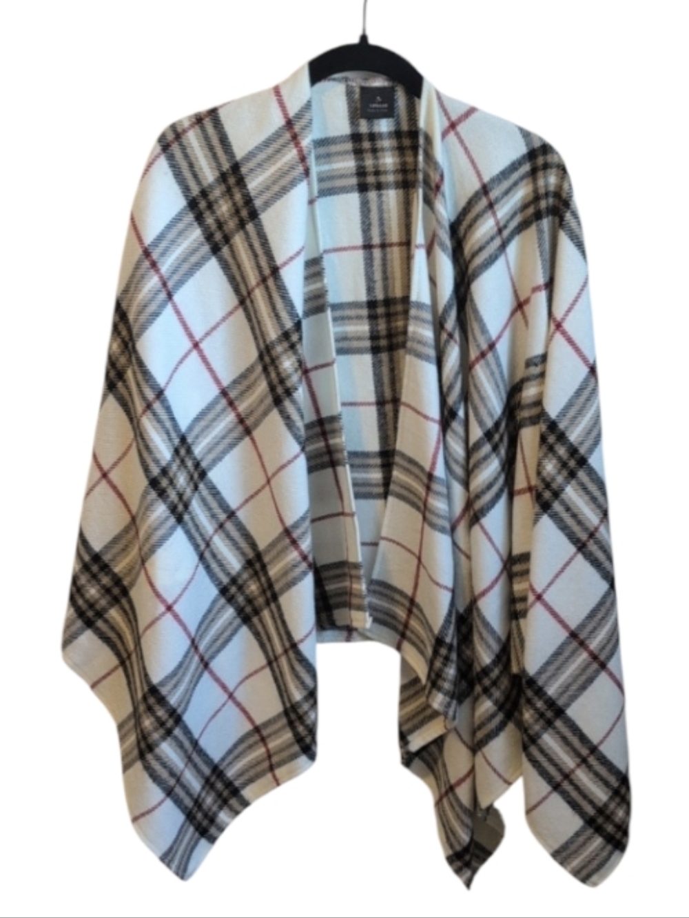 Plaid Wrap Scarf - Cream, Black, Brown & Red